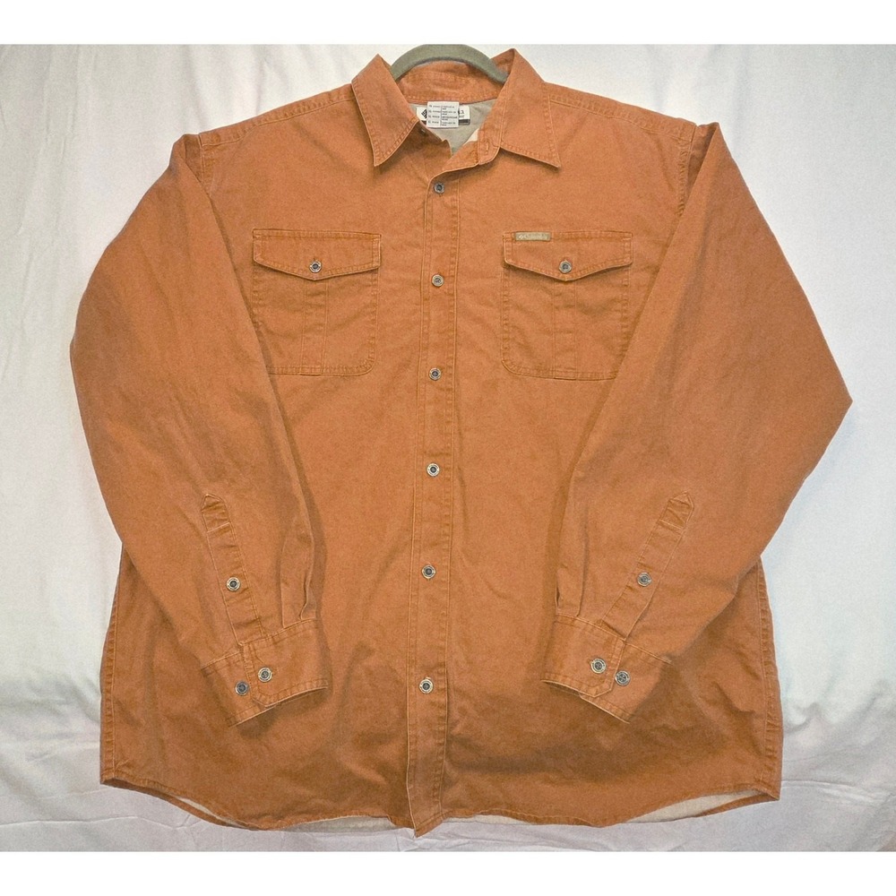 Columbia Mens XL Burnt Orange Brushed Cotton Long Sleeve Utility Shirt